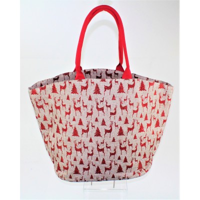 9223 -GLITTER RED REINDEER PRINT DESIGN CANVAS TOTE